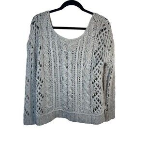 Free People Sweater Womens Small Beige Scoop Neck Chunky‎ Cable Knit Pullover